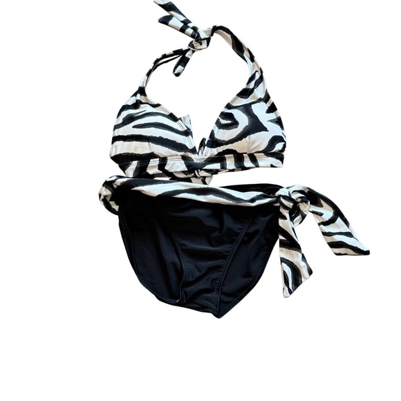 Sand N Sun Other - Sand N Sun Zebra Print Halter Bikini Set Black White Tie Side Swim Size M